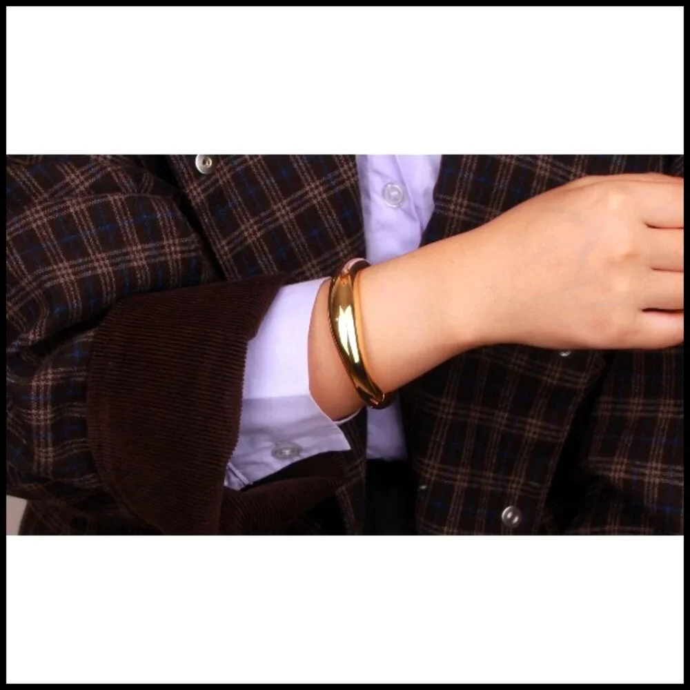 Chunky Gold Plated Hinged Bangle Bracelets Stack Minimalist Trendy Jewelry